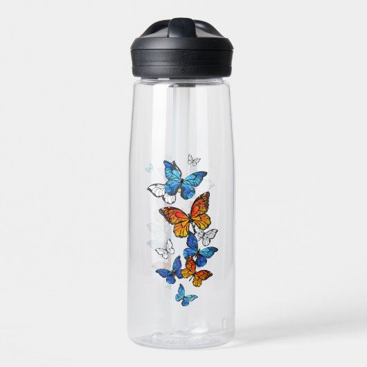 Flying Butterflies Morpho und Monarch Trinkflasche (Vorne)