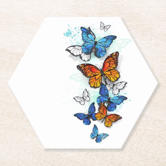 Flying Butterflies Morpho und Monarch Untersetzer (Vorderseite)