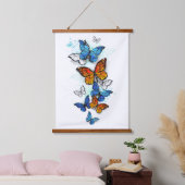 Flying Butterflies Morpho und Monarch Wandteppich Mit Holzrahmen (Schlafzimmer)