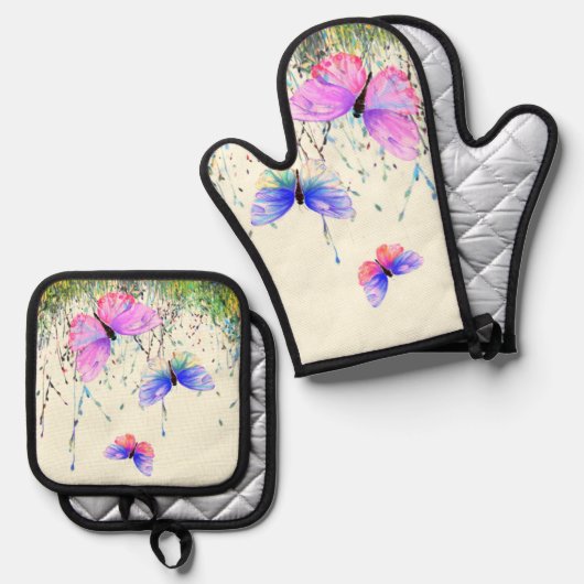 Flying Butterflies Oven Mitt & Pot Holder Set (Vorderseite/Rückseite)