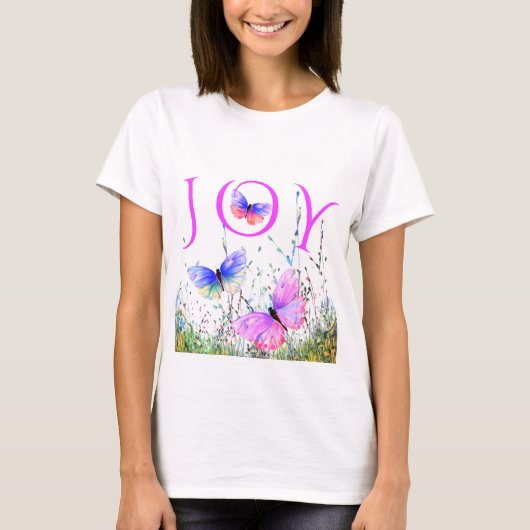 Flying Butterflies T - Shirt Joy Text (Vorderseite)
