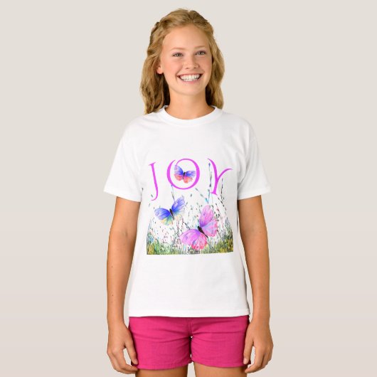 Flying Butterflies T - Shirt mit Text - Joy (Vorne ganz)