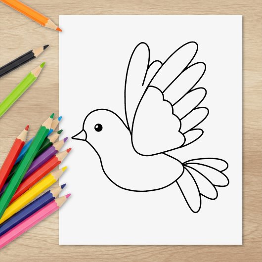 Flying Cartoon Dove Bird Farbing Page Gummistempel