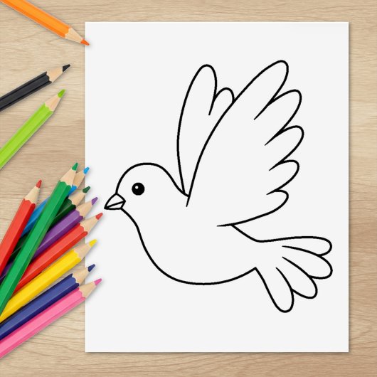 Flying Cartoon Dove Bird Farbing Page Gummistempel