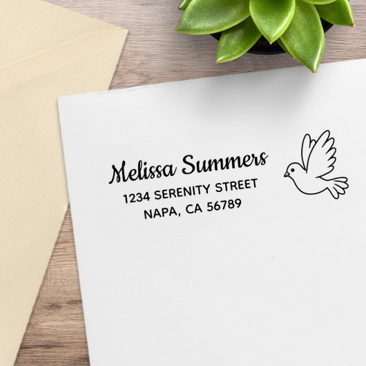 Flying Cartoon Dove Bird Return Address Gummistempel