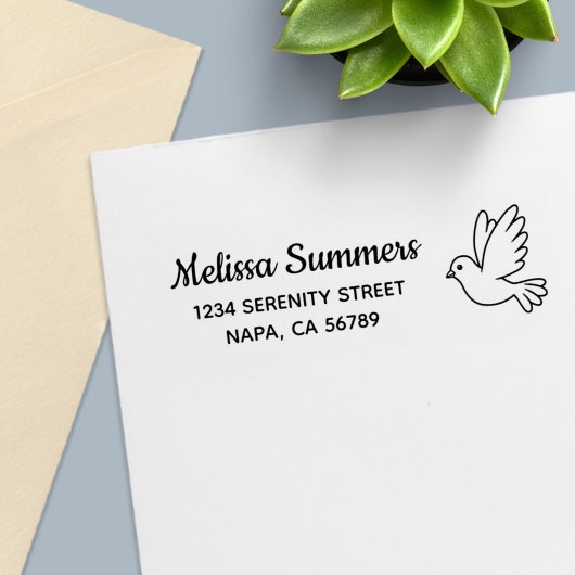 Flying Cartoon Dove Bird Return Address Permastempel
