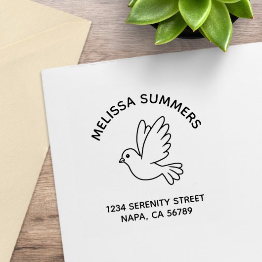 Flying Cartoon Dove Pigeon Bird Address Gummistempel
