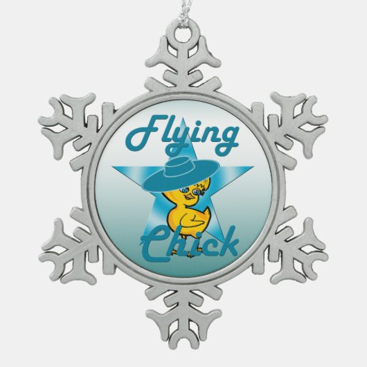 Flying Chick #7 Schneeflocken Zinn-Ornament (Vorderseite)