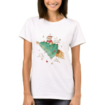 Flying Christmas Tree Santa Cat T - Shirt
