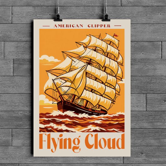 Flying Cloud Amerikanisches Clipper-Schiff Vintage Poster