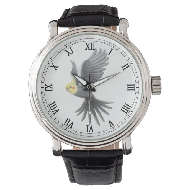 Flying Cockatiel Parrot Watch Armbanduhr (Vorderseite)
