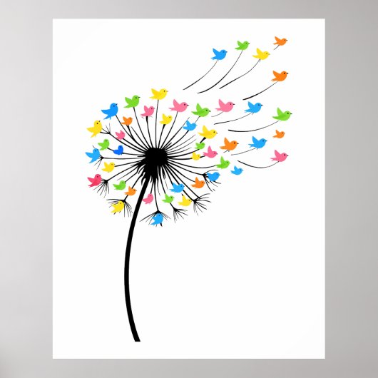 Flying colorful birds dandelion flow poster (Vorne)