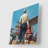 Flying Cowboy by Mead Schaeffer Quadratische Wanduhr (Winkel)