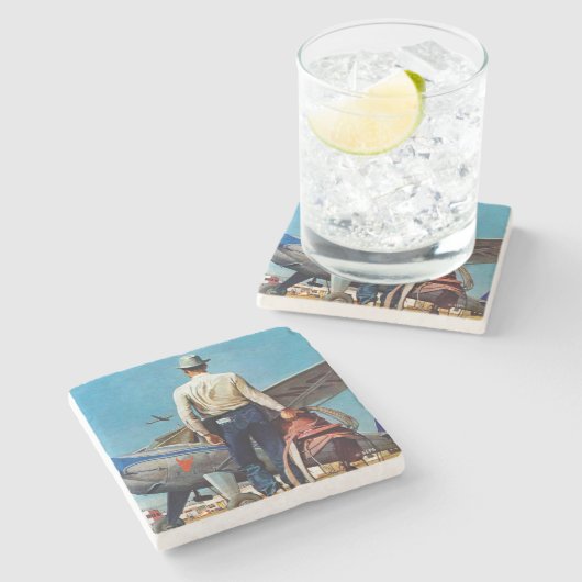 Flying Cowboy von Mead Schäffer Steinuntersetzer (Seitenansicht)