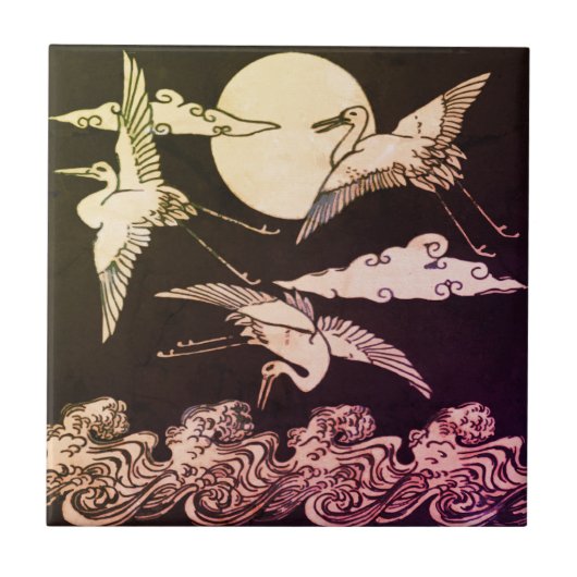 Flying Crane Tile - Christopher Dresser Fliese (Vorderseite)