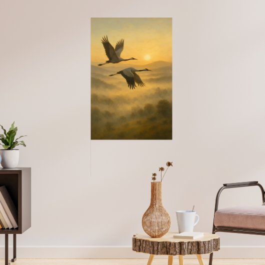 Flying Cranes at Sunset – Serene Nature Wall Art Poster (Wohnzimmer 3)