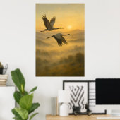 Flying Cranes at Sunset – Serene Nature Wall Art Poster (Heimbüro)