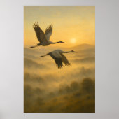 Flying Cranes at Sunset – Serene Nature Wall Art Poster (Vorne)
