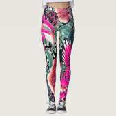 FLYING CRANES WAVES, BLUME Pink Japanisch Blumenst Leggings (Vorderseite)