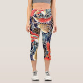 FLYING CRANES WELLEN, FRÜHSTÜCKE BLUMEN, Japanisch Capri Leggings (Vorderseite)