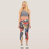 FLYING CRANES WELLEN, FRÜHSTÜCKE BLUMEN, Japanisch Capri Leggings (Vorderseite)