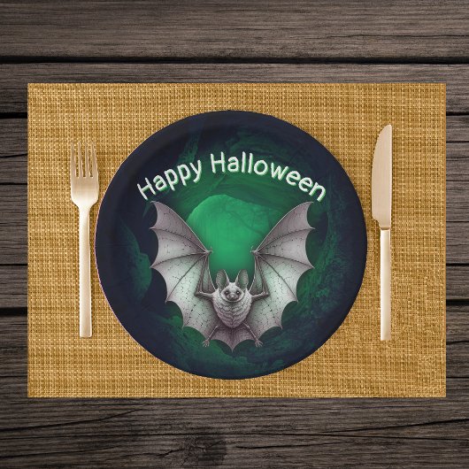 Flying Creepy Gray Bat Misty Glühende grüne Höhle Pappteller