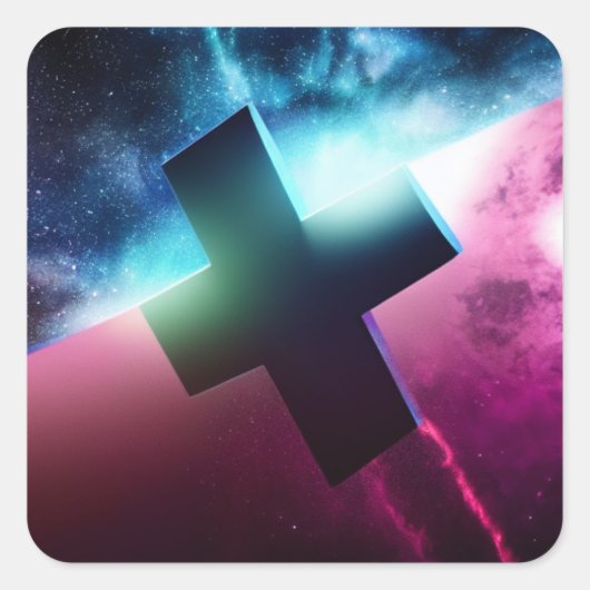 Flying Cross in Space-Aufkleber Quadratischer Aufkleber (Vorderseite)