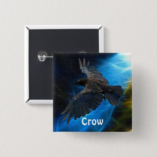 FLYING CROW Raven Wildlife Bird Art Button (Vorne & Hinten)