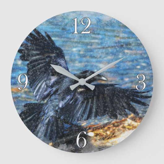 Flying Crow Wildlife-Liebhaber Große Wanduhr (Vorderseite)