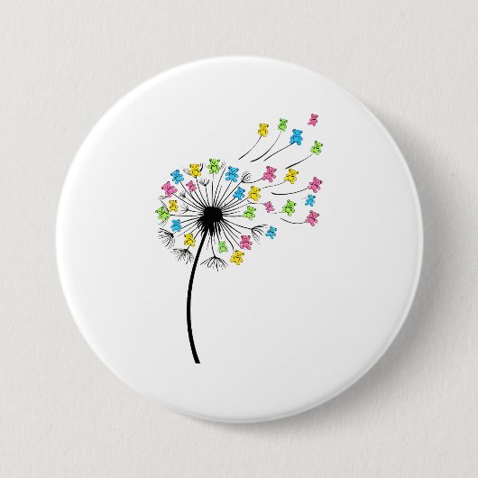 Flying cute bears dandelion flow button (Vorderseite)