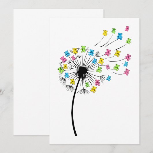Flying cute bears dandelion flow einladung (Vorne/Hinten)