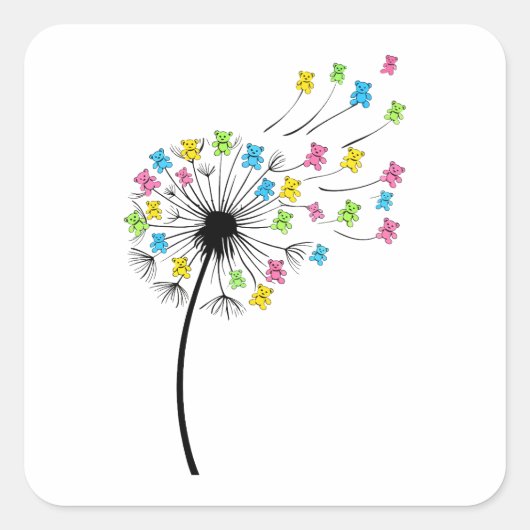 Flying cute bears dandelion flow quadratischer aufkleber (Vorderseite)