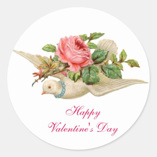 FLYING DOVE MIT PINK ROSE VALENTINE RUNDER AUFKLEBER (Vorderseite)