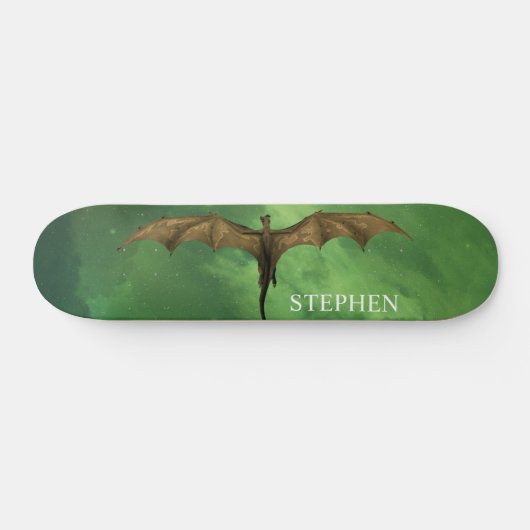 Flying Dragon Green Nebula Galaxy Monogram Skateboard (Horizontal)