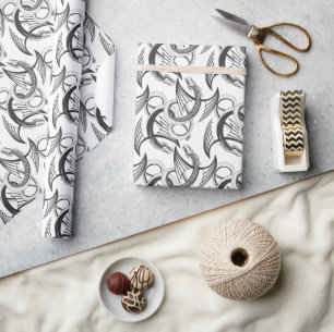 Flying Dragon in dark gray and white. Geschenkpapier