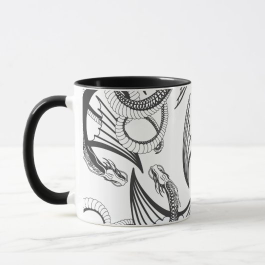 Flying Dragon in dark gray and white. Tasse (Links)