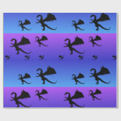 Flying Dragon Silhouette Lila Blue Geschenkpapier (Flach)