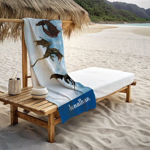 Flying Dragons Wyvern Fantasy Personalisiert Strandtuch