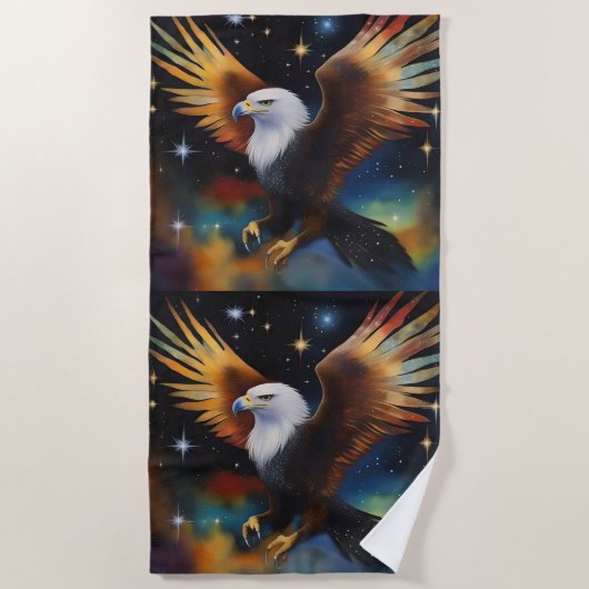 Flying Eagle Colorful Cosmic Art, Strandtuch (Vorderseite)
