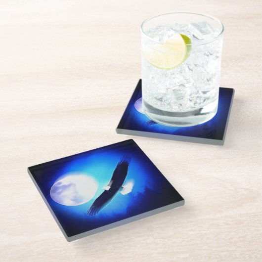 Flying Eagle & Moon Glasuntersetzer (Schrägansicht)