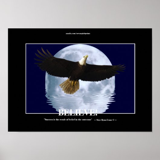 Flying Eagle & Moon "Glaube!" Motivierend Kunst Poster (Vorne)