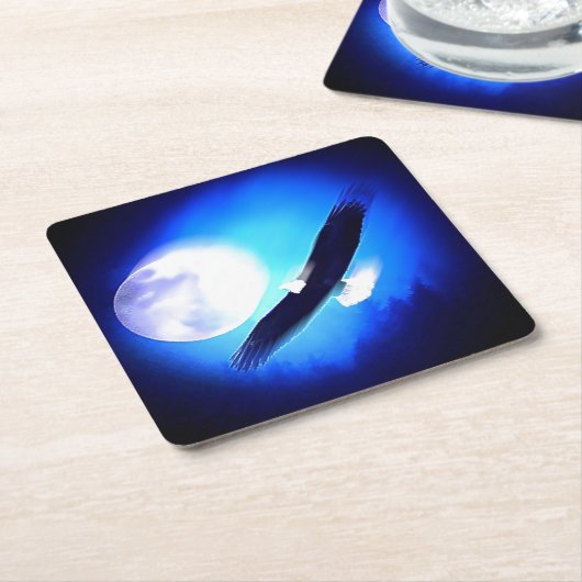 Flying Eagle & Moon Rechteckiger Pappuntersetzer (angewinkelt)