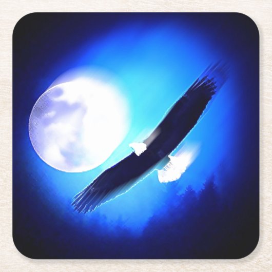 Flying Eagle & Moon Rechteckiger Pappuntersetzer (Vorderseite)