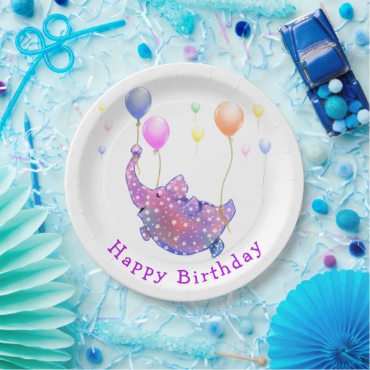 Flying Elephant Birthday Paper Tellers Funny Pappteller (Party)