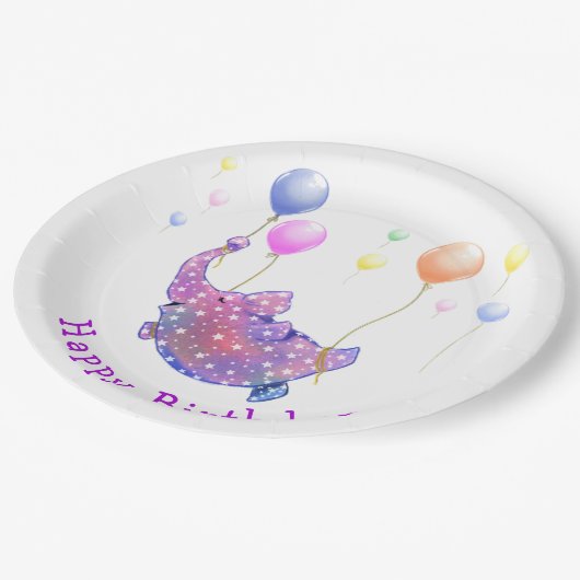 Flying Elephant Birthday Paper Tellers Funny Pappteller (Schrägansicht)