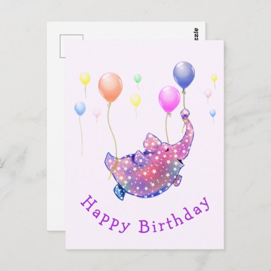 Flying Elephant Funny Birthday Card Postkarte (Vorne/Hinten)