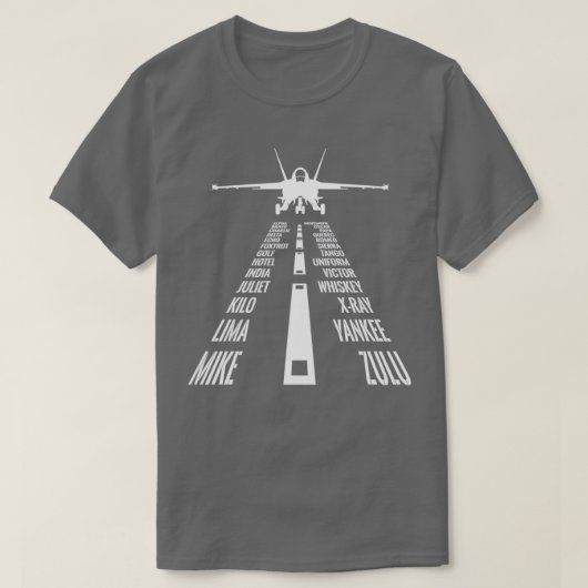 Flying F18 Hornet Pilot Landing Phonetic Alphabet T-Shirt (Design vorne)