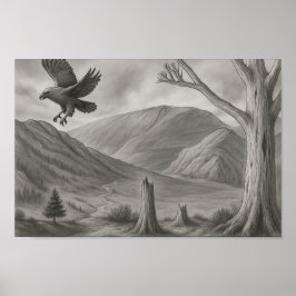 Flying Free – Monochrome Wilderness Sketch Art Poster