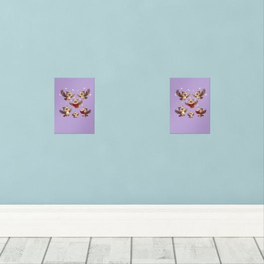 "Flying Funny Owls – Disney Cartoon Style" Bilderwand Sets (Holzboden)