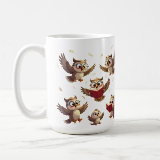 "Flying Funny Owls – Disney Cartoon Style" Kaffeetasse (Links)